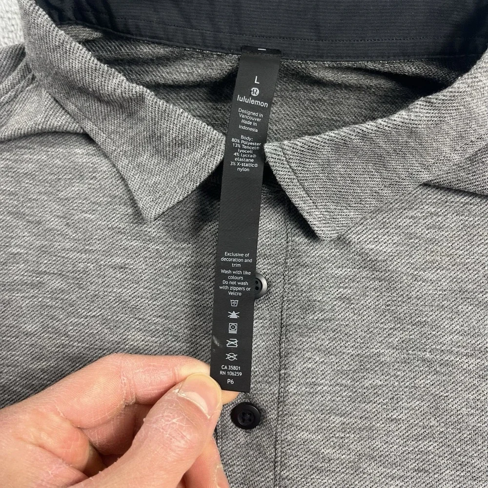 Lululemon Evolution Polo Golf‎ Shirt Mens Large Gray Performance Short Sleeve